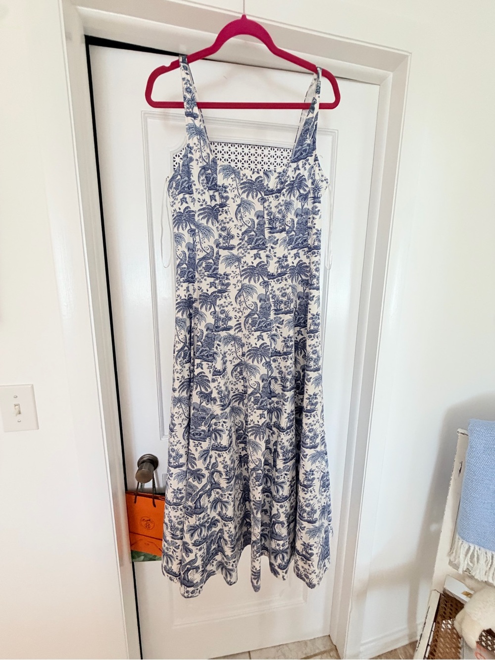 STAUD Blue and White Printed Maxi Sundress